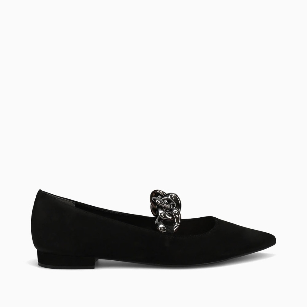 Praga Black Ballerina flats with silver chain.   L10174010001 Black Kid Sd
